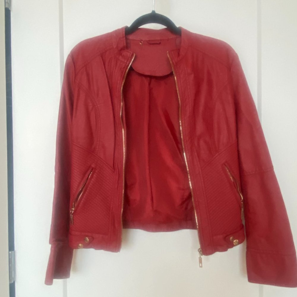 Red Faux Leather Jacket - Small